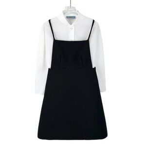 Prada Color-block cotton layered-look long-sleeve shirt dress